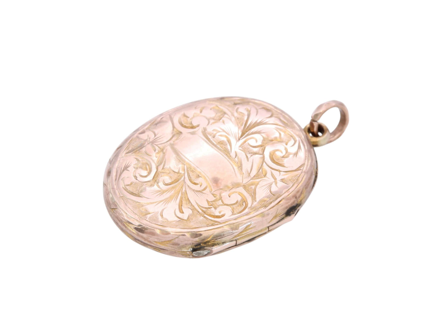 Antique 9ct Rose Gold Oval Locket | Floral Chasing | Victorian c.1890