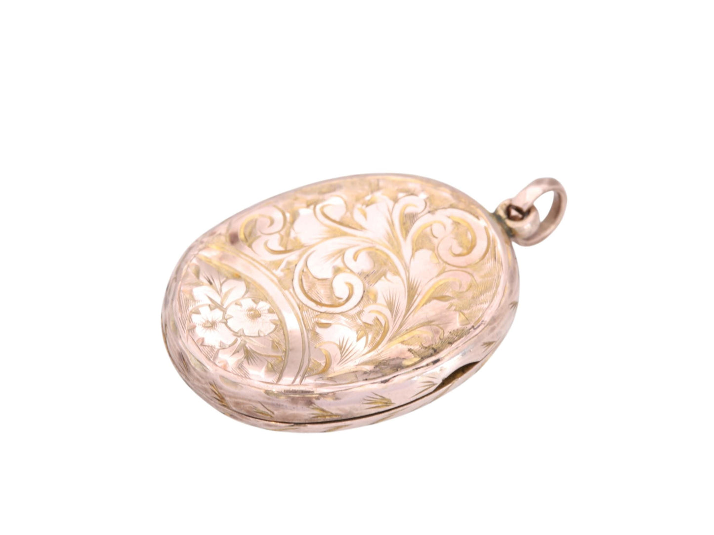 Antique 9ct Rose Gold Oval Locket | Floral Chasing | Victorian c.1890