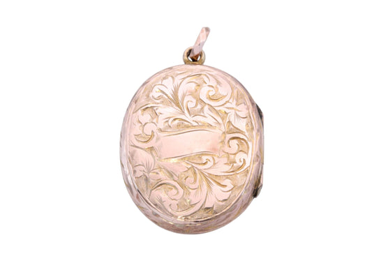 Antique 9ct Rose Gold Oval Locket | Floral Chasing | Victorian c.1890