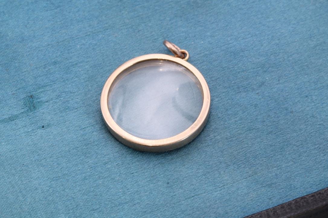Antique 9ct Gold Open Face Glass Locket, c.1910