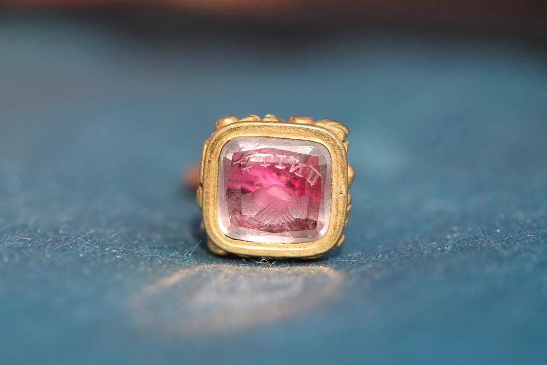 Antique 9ct Rolled Gold Intaglio "Unity" Seal Pendant, c.1880