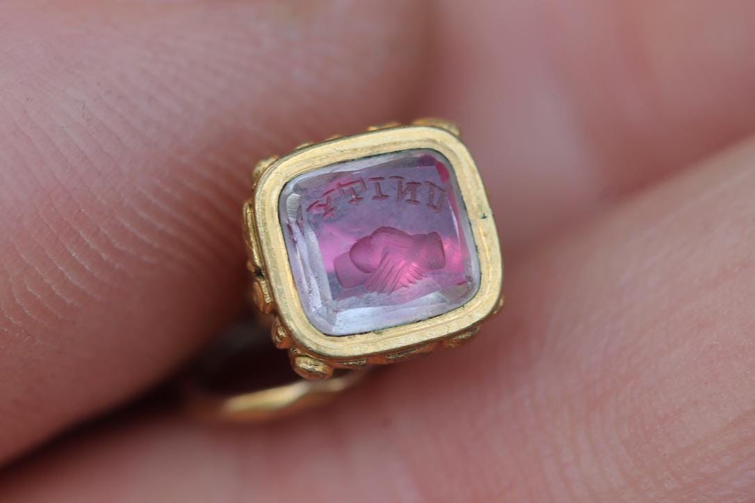 Antique 9ct Rolled Gold Intaglio "Unity" Seal Pendant, c.1880