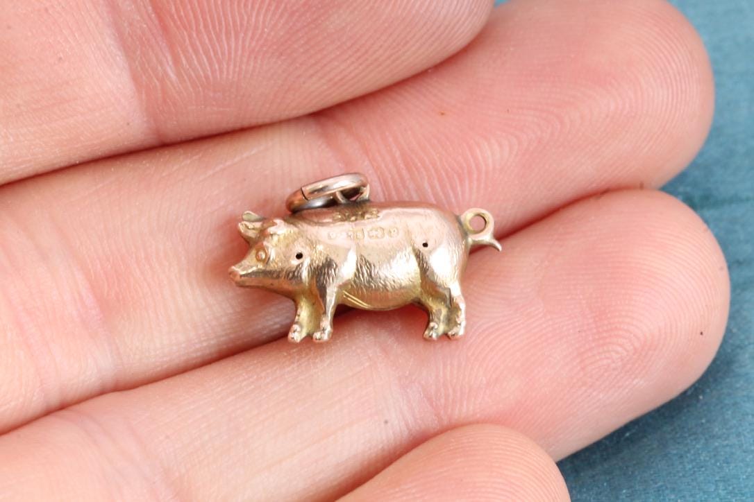 Antique 9ct Rose Gold Pig Charm Pendant