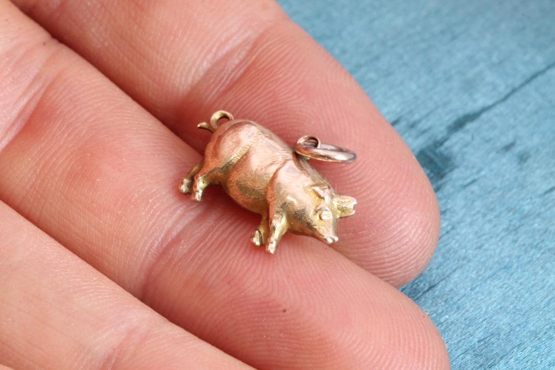 Antique 9ct Rose Gold Pig Charm Pendant