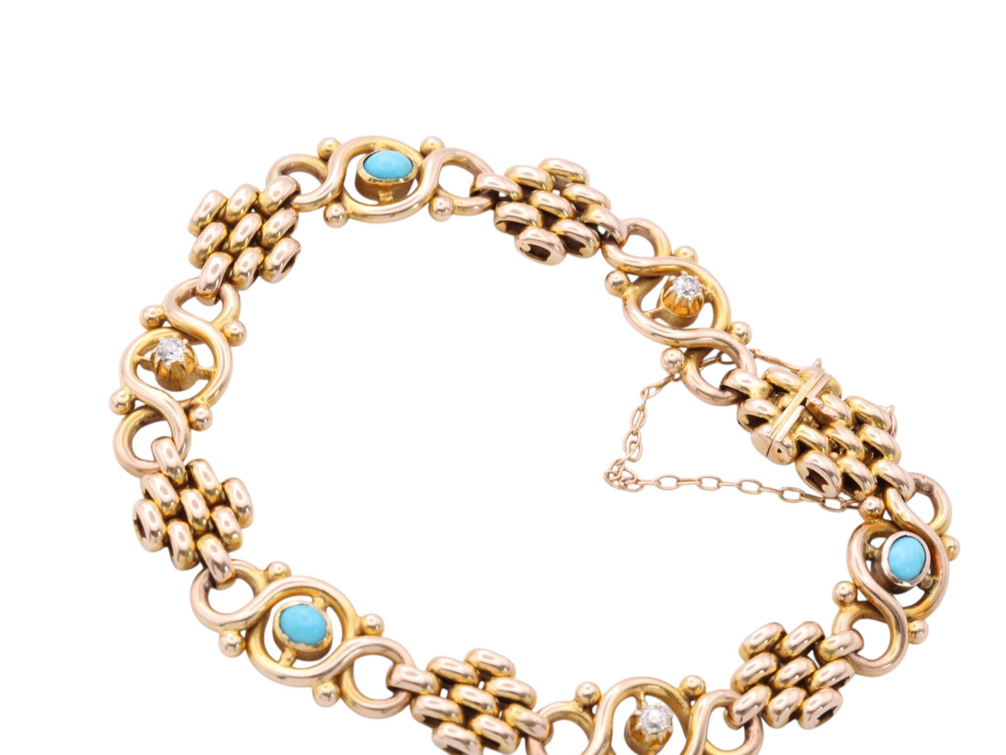 Antique Edwardian 15ct Gold Turquoise & Diamond Bracelet