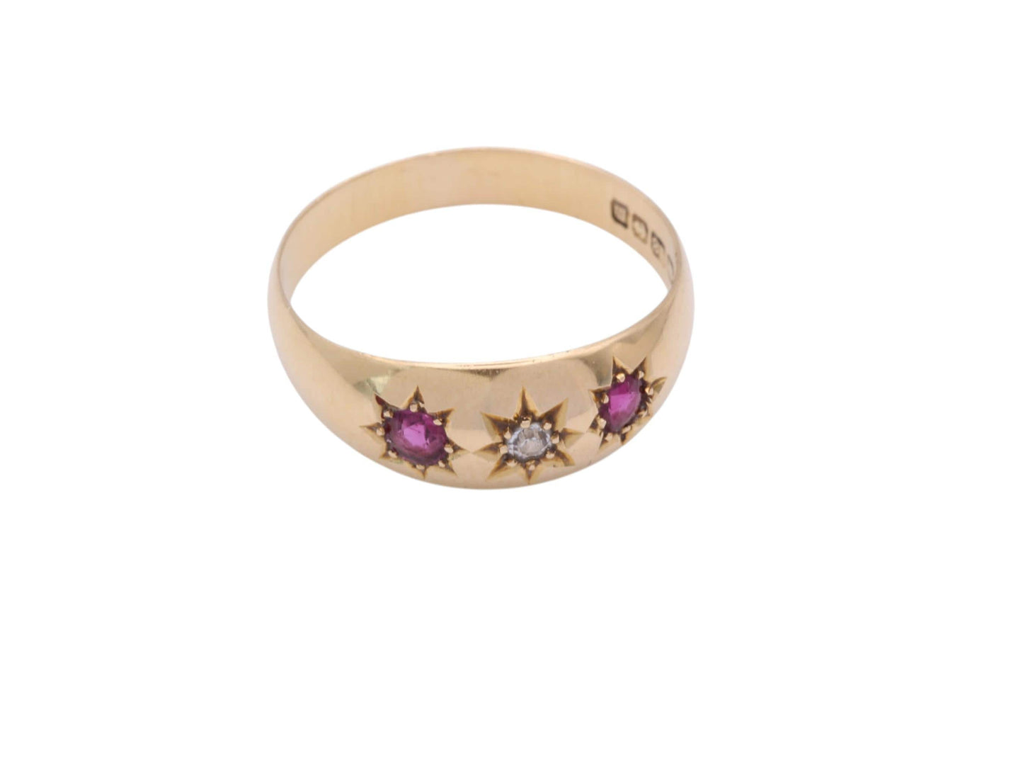 Antique 18ct Gold Ruby & Diamond Gypsy Ring, 1911