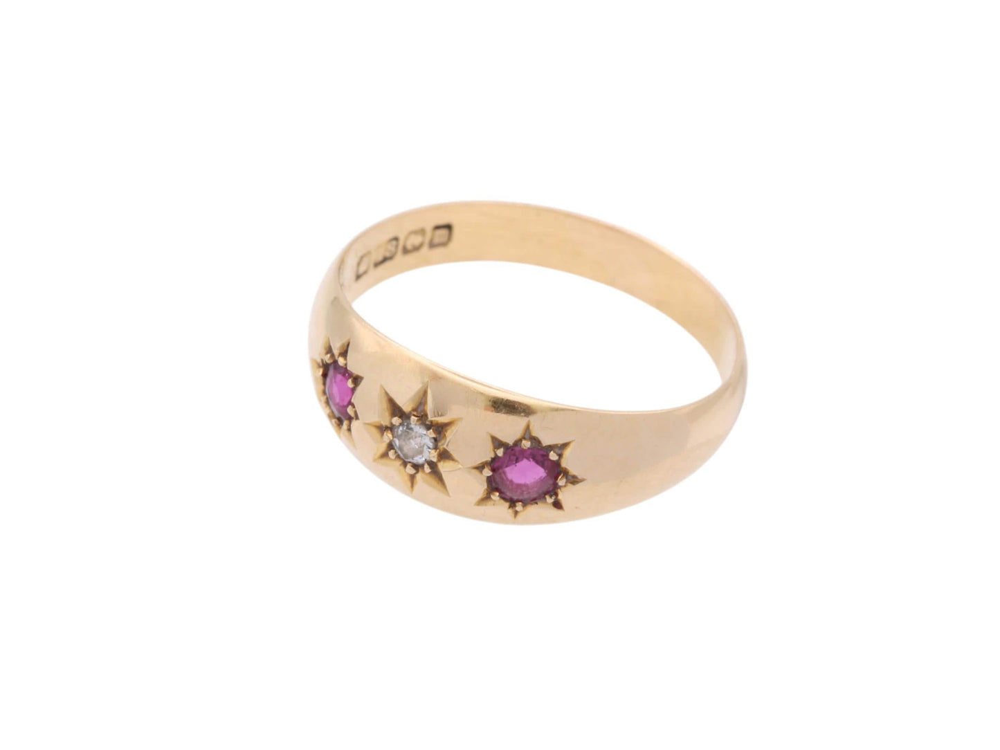 Antique-18ct-Gold-Ruby-&-Diamond-Gypsy-Ring,-1911