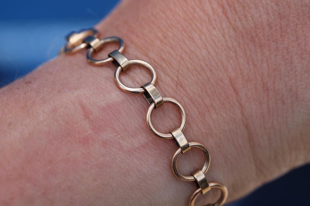 Vintage 9ct Yellow Gold Hoop Link Bracelet, 1952