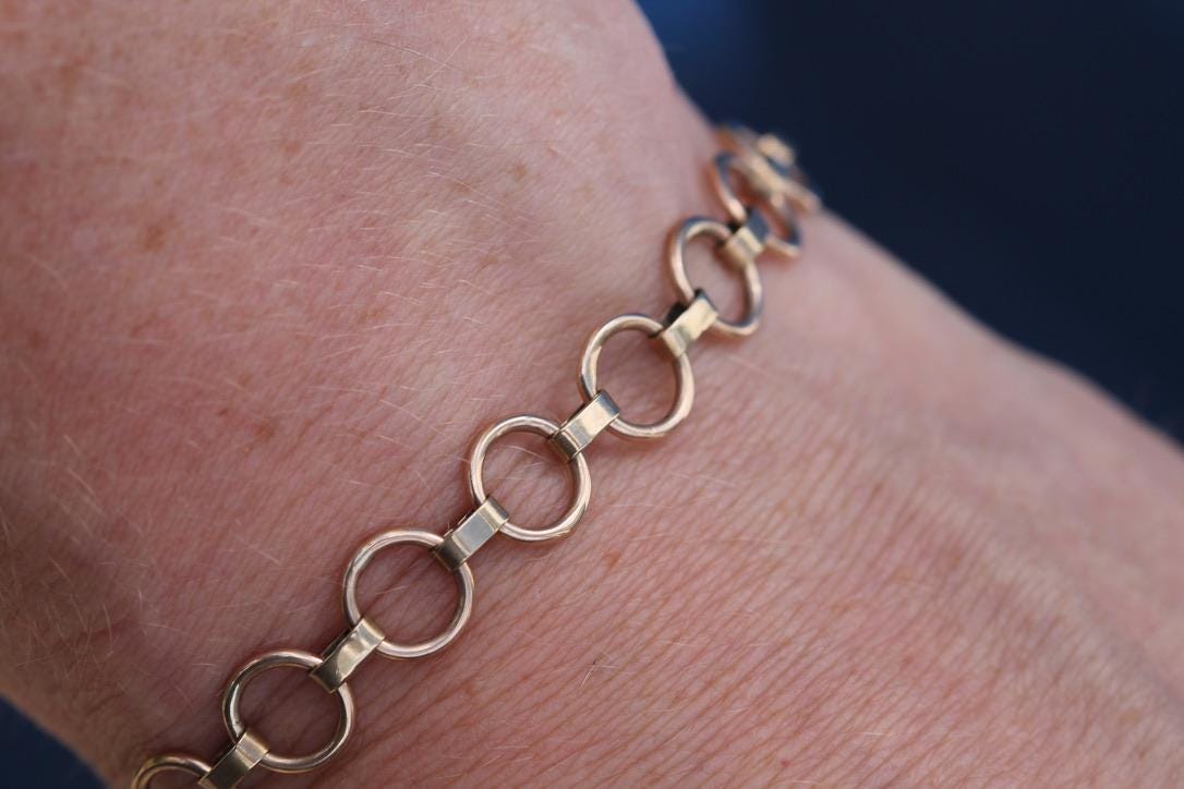 Vintage 9ct Yellow Gold Hoop Link Bracelet, 1952