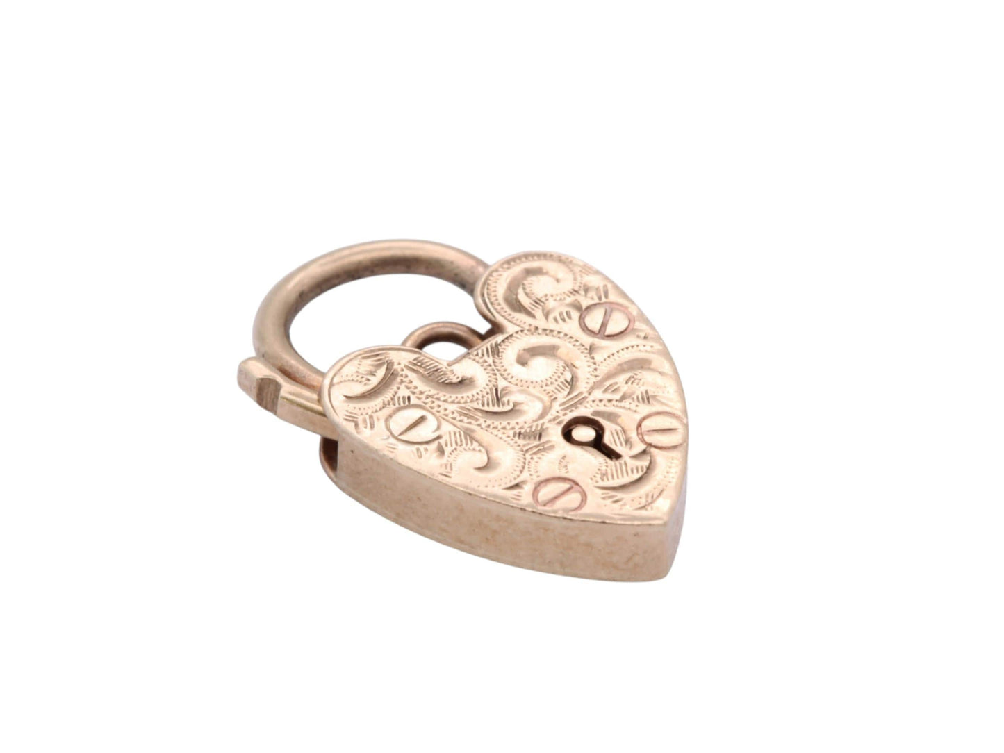 Vintage 9ct Yellow Gold Chased Heart Padlock Clasp