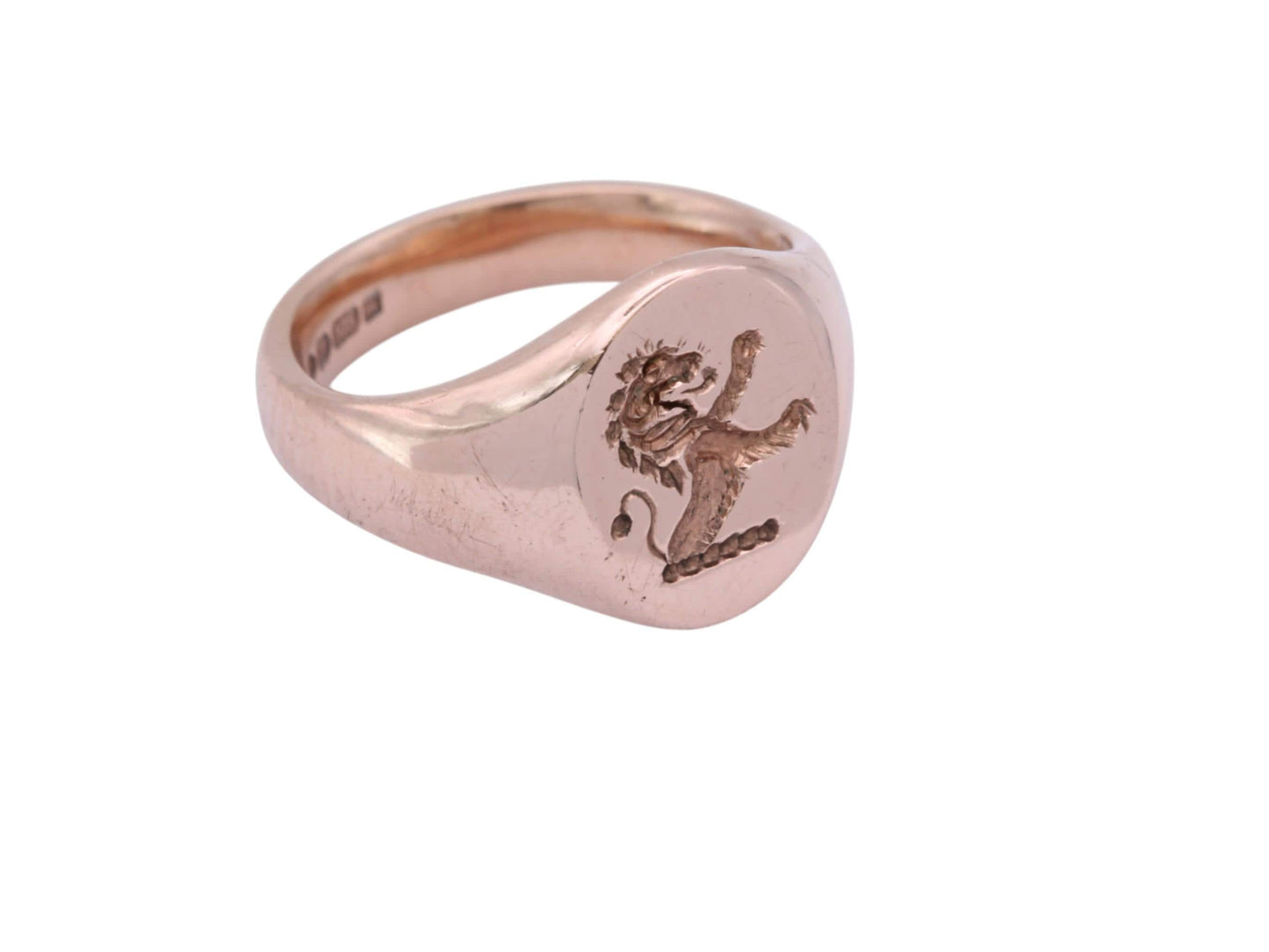 Vintage 9ct Rose Gold Lion Intaglio Signet Ring