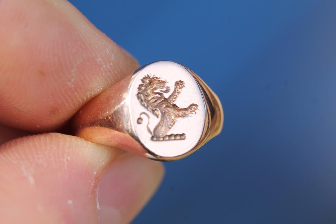Vintage 9ct Rose Gold Lion Intaglio Signet Ring