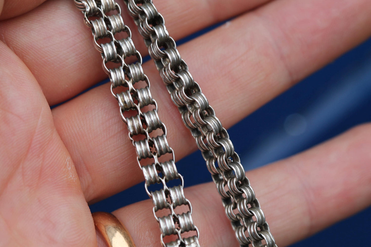 Antique Victorian Sterling Silver Necklace | Pierced Star Links | c.1880