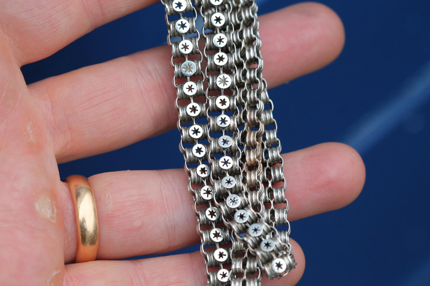 Antique Victorian Sterling Silver Necklace | Pierced Star Links | c.1880