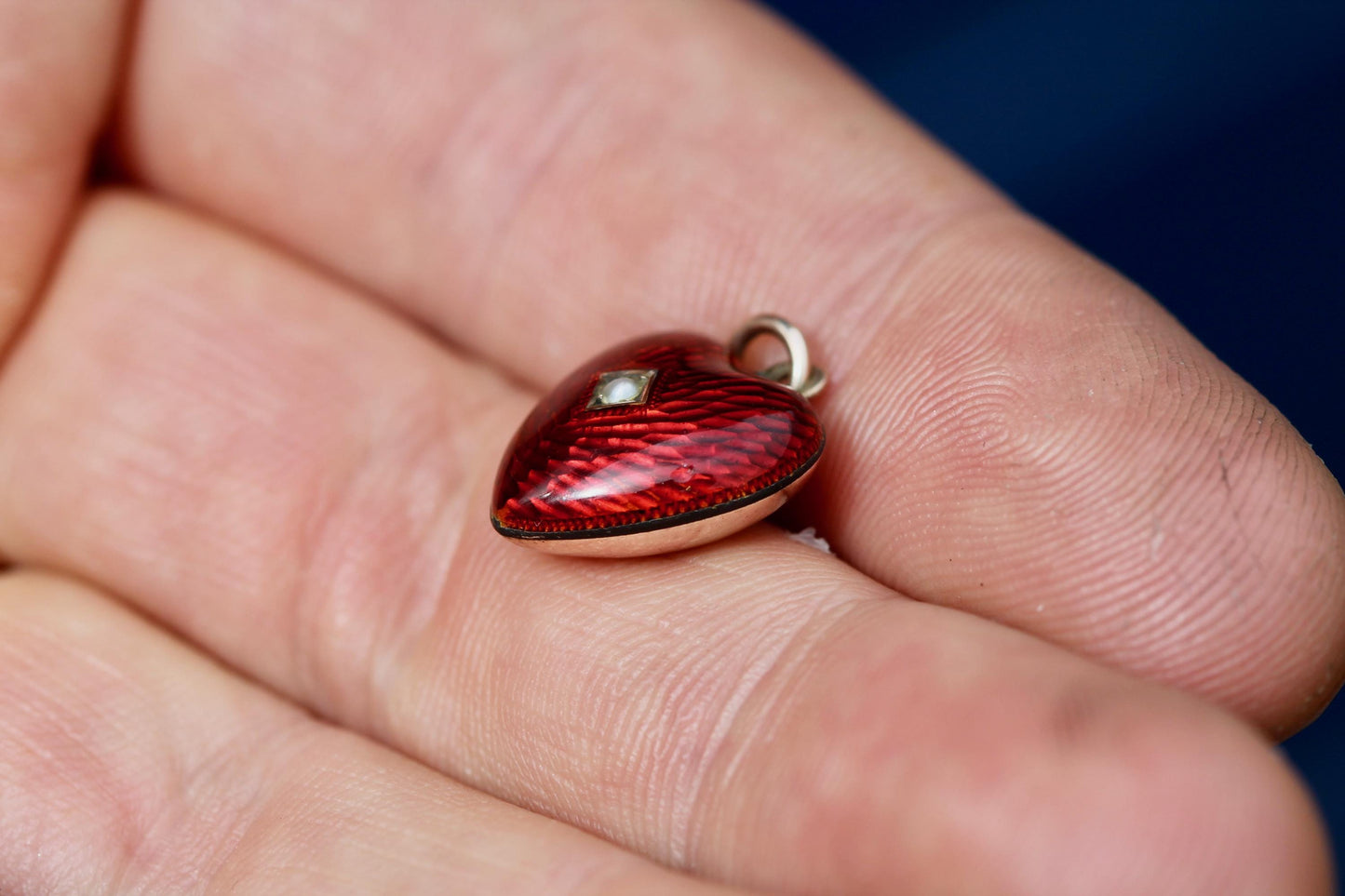 Antique 9ct Rose Gold Red Enamel Puffy Heart Pendant | Seed Pearl | Victorian