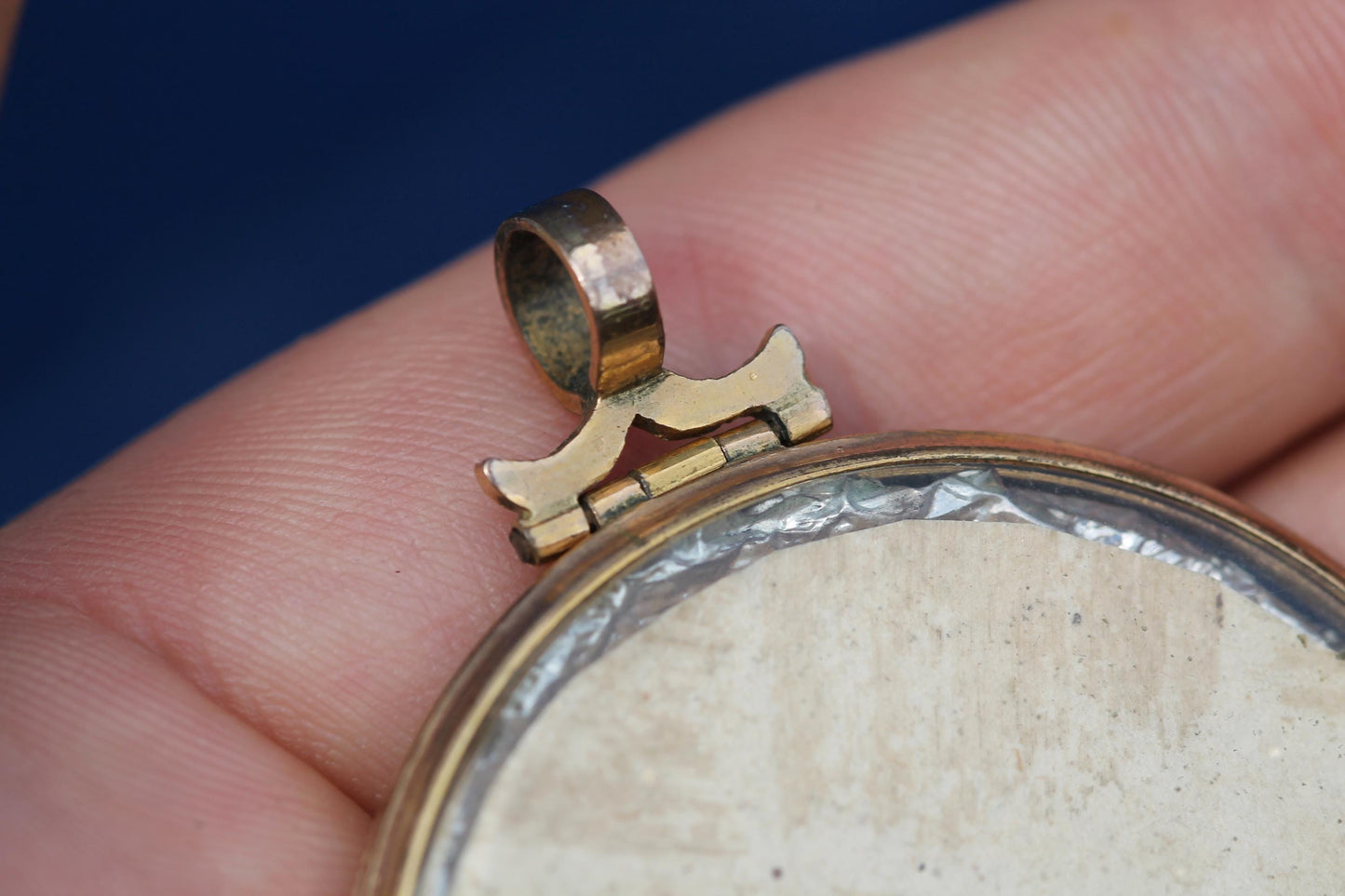Antique Georgian Gold Filled Pendant Locket | Hand Painted Miniature | Blue Glass | c.1780
