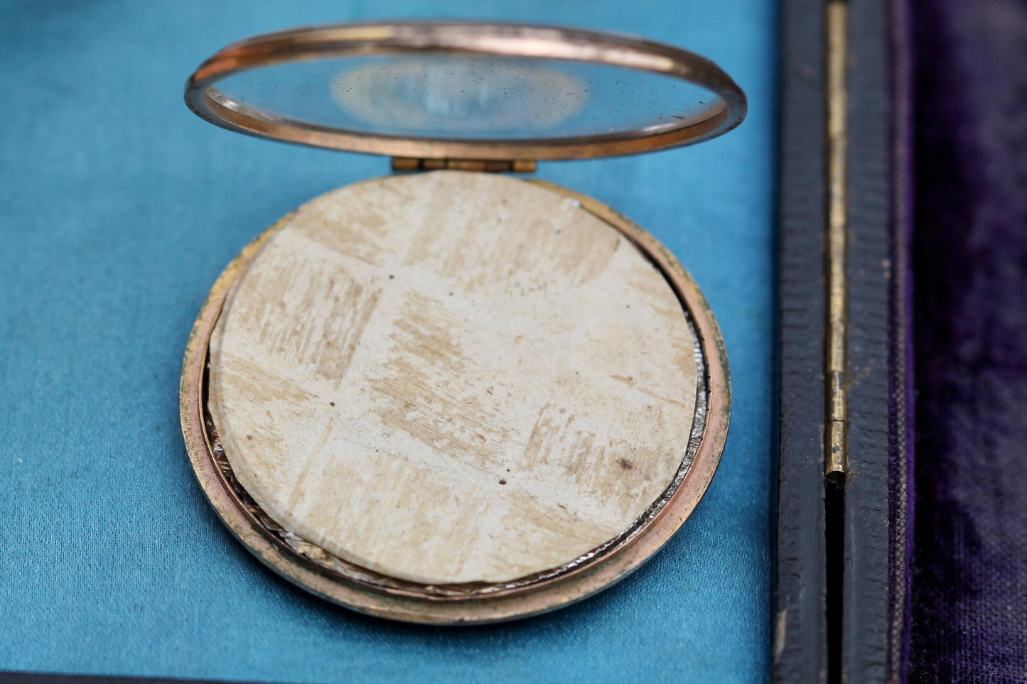 Antique Georgian Gold Filled Pendant Locket | Hand Painted Miniature | Blue Glass | c.1780