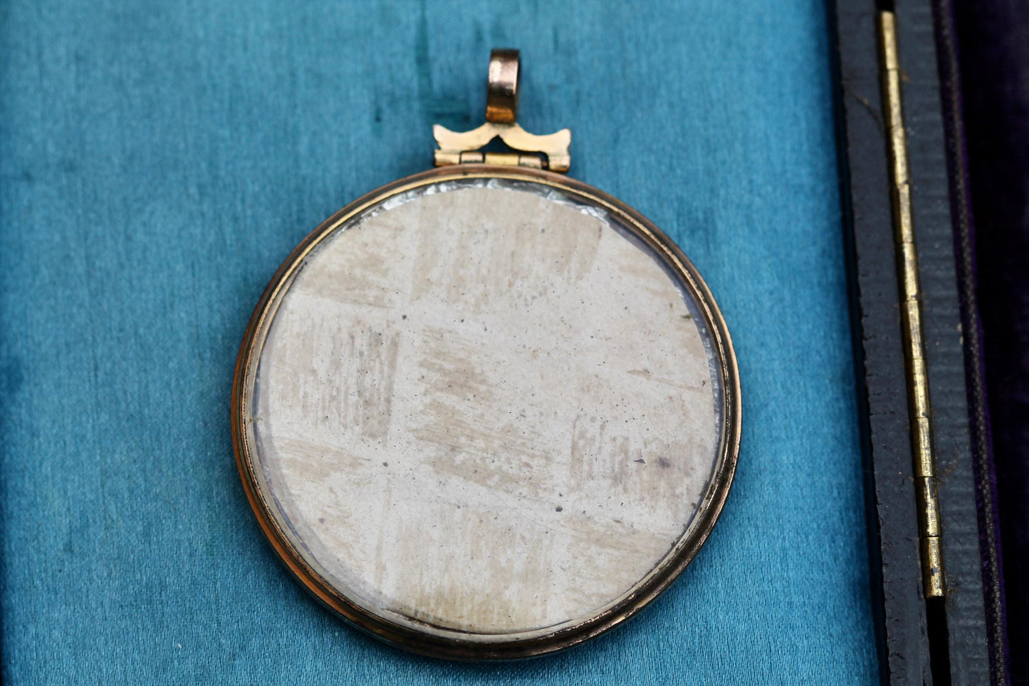 Antique Georgian Gold Filled Pendant Locket | Hand Painted Miniature | Blue Glass | c.1780
