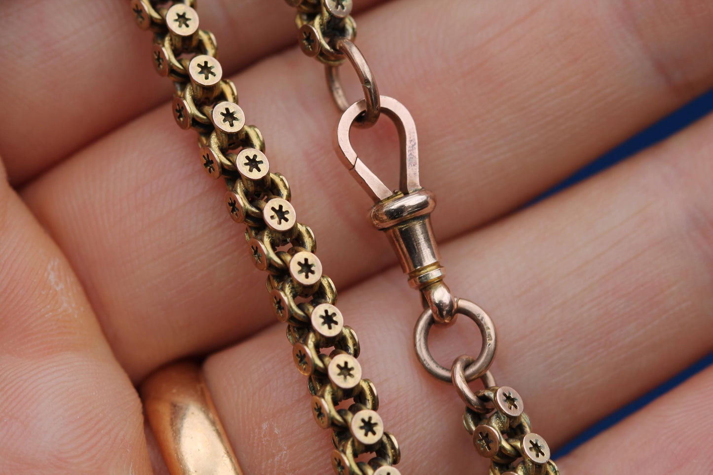 Antique-9ct-Gold-Star-Link-Bracelet-|-Pierced-Star-Links-|-Victorian-c.1880-|-Dog-Clasp