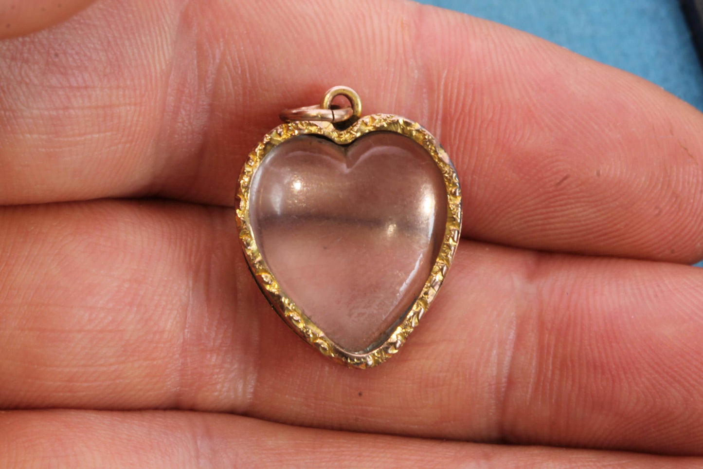 Antique 9ct Gold Heart Pendant With Glass Panels | Keepsake Locket | Edwardian