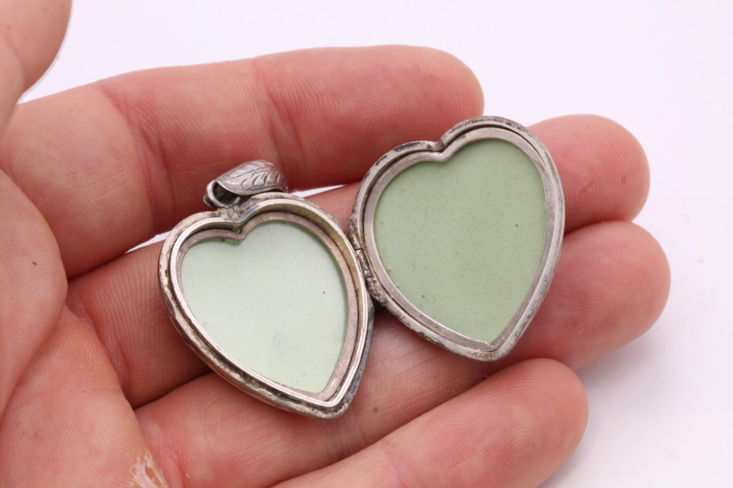 Antique Sterling Silver Heart Locket | Fern Leaf Chasing | c.1890