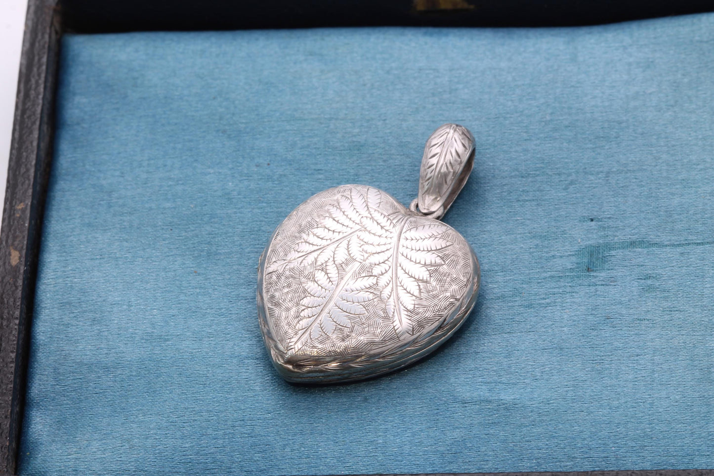 Antique Sterling Silver Heart Locket | Fern Leaf Chasing | c.1890