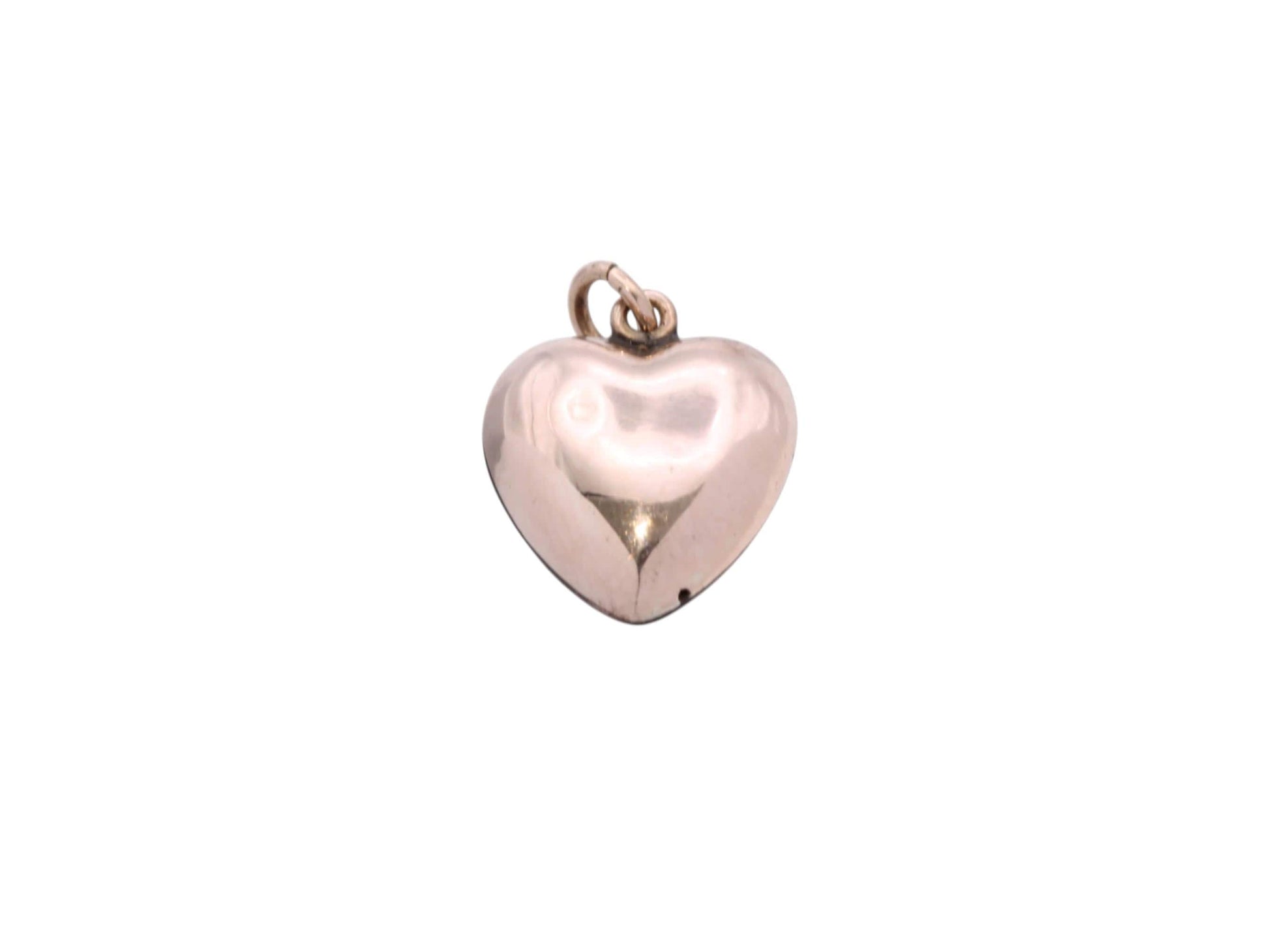 Antique-9ct-Rose-Gold-Red-Enamel-Puffy-Heart-Pendant-|-Seed-Pearl-|-Victorian
