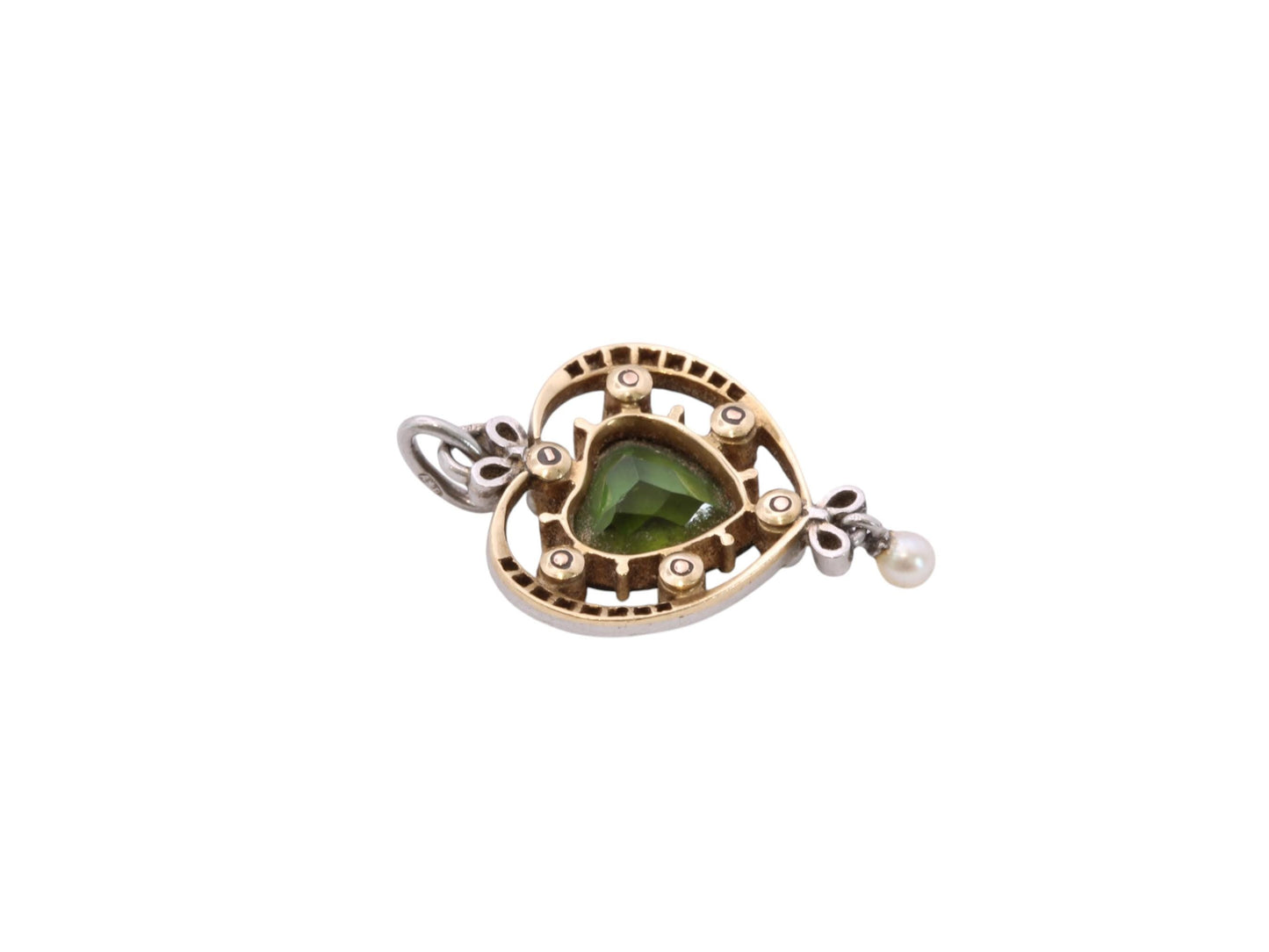 Antique French 15ct Gold & Platinum Pendant | Green Tourmaline | Old Cut Diamonds | c.1920