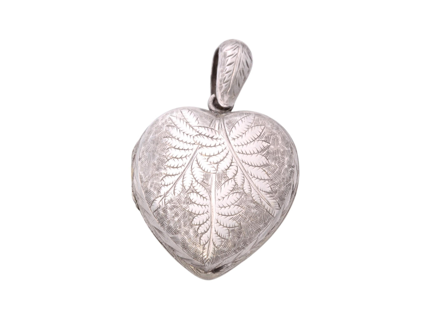 Antique Sterling Silver Heart Locket | Fern Leaf Chasing | c.1890