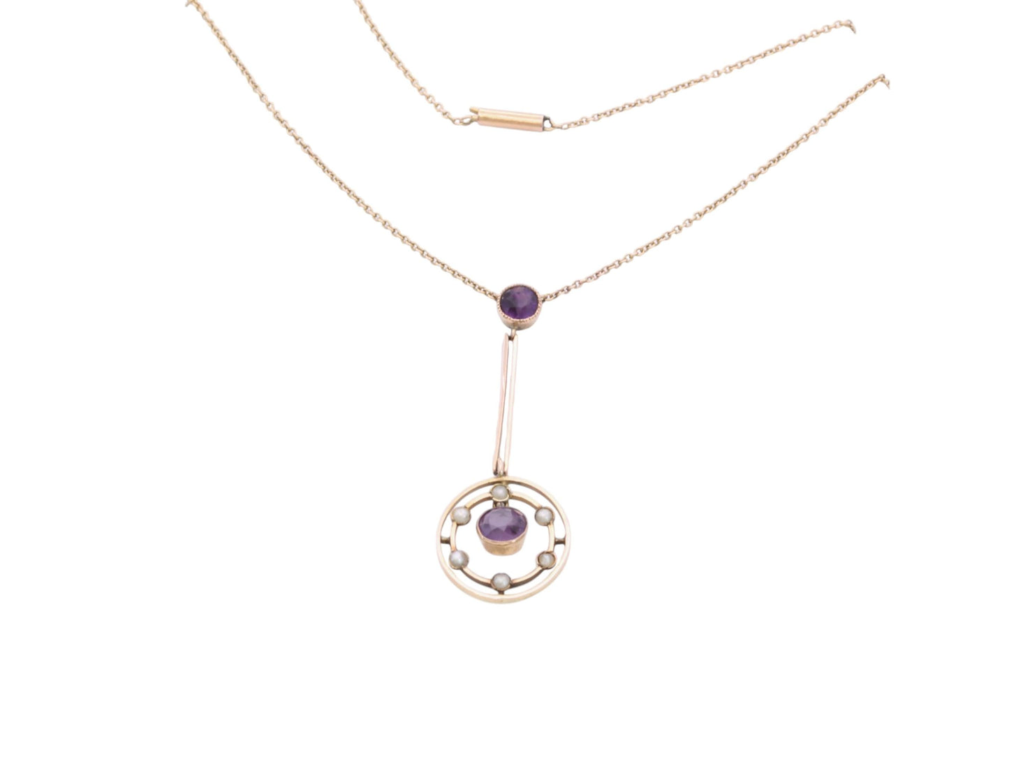 Antique 9ct Gold Amethyst Seed Pearl Pendant | Edwardian c.1901