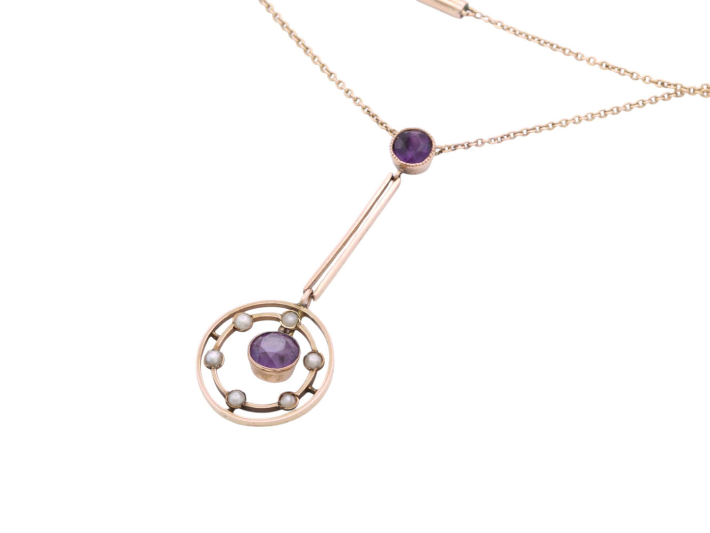 Antique 9ct Gold Amethyst Seed Pearl Pendant | Edwardian c.1901