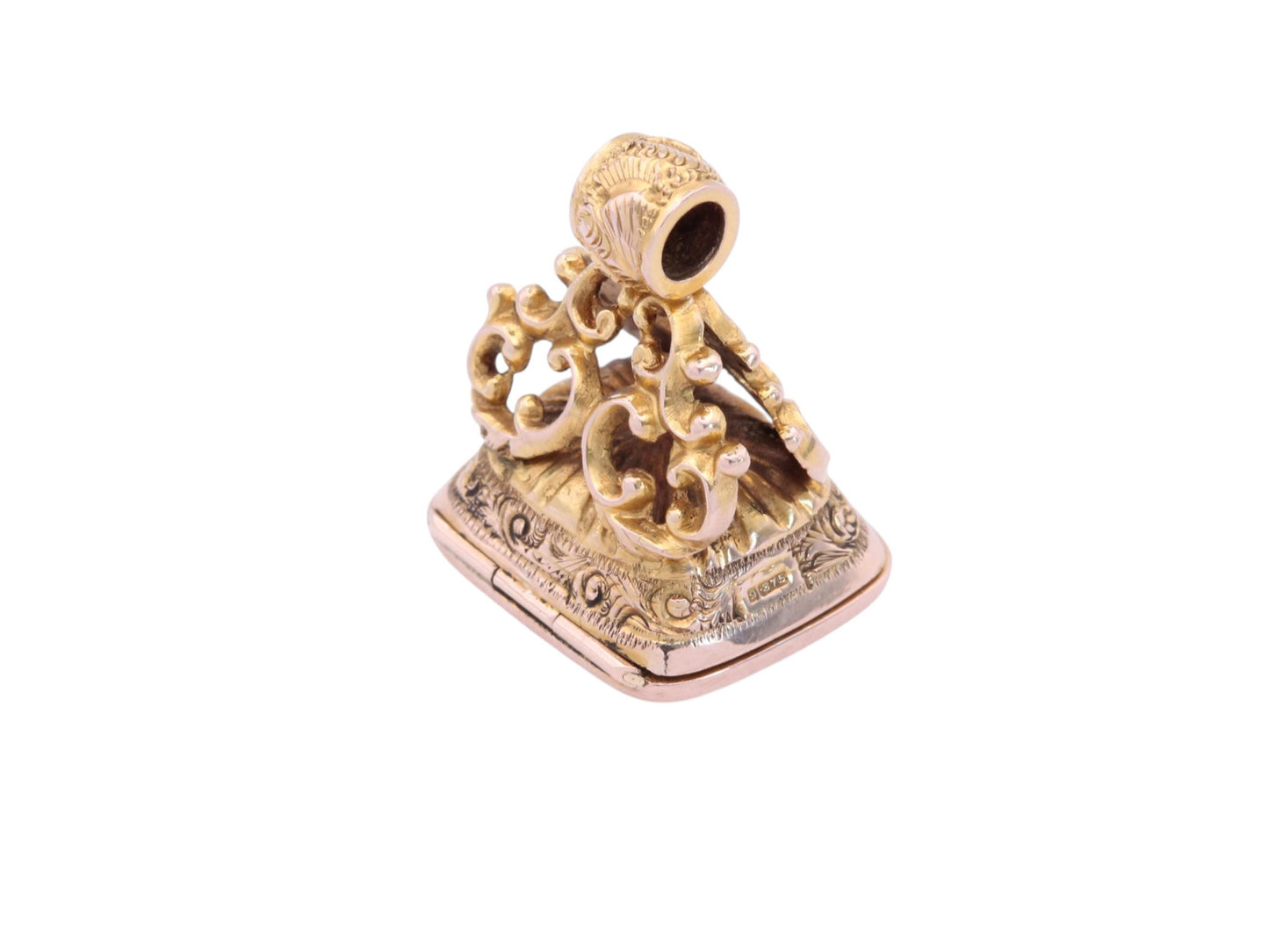Antique 9ct Gold Decorative Pendant Seal with Hidden Locket Compartment | c.1896
