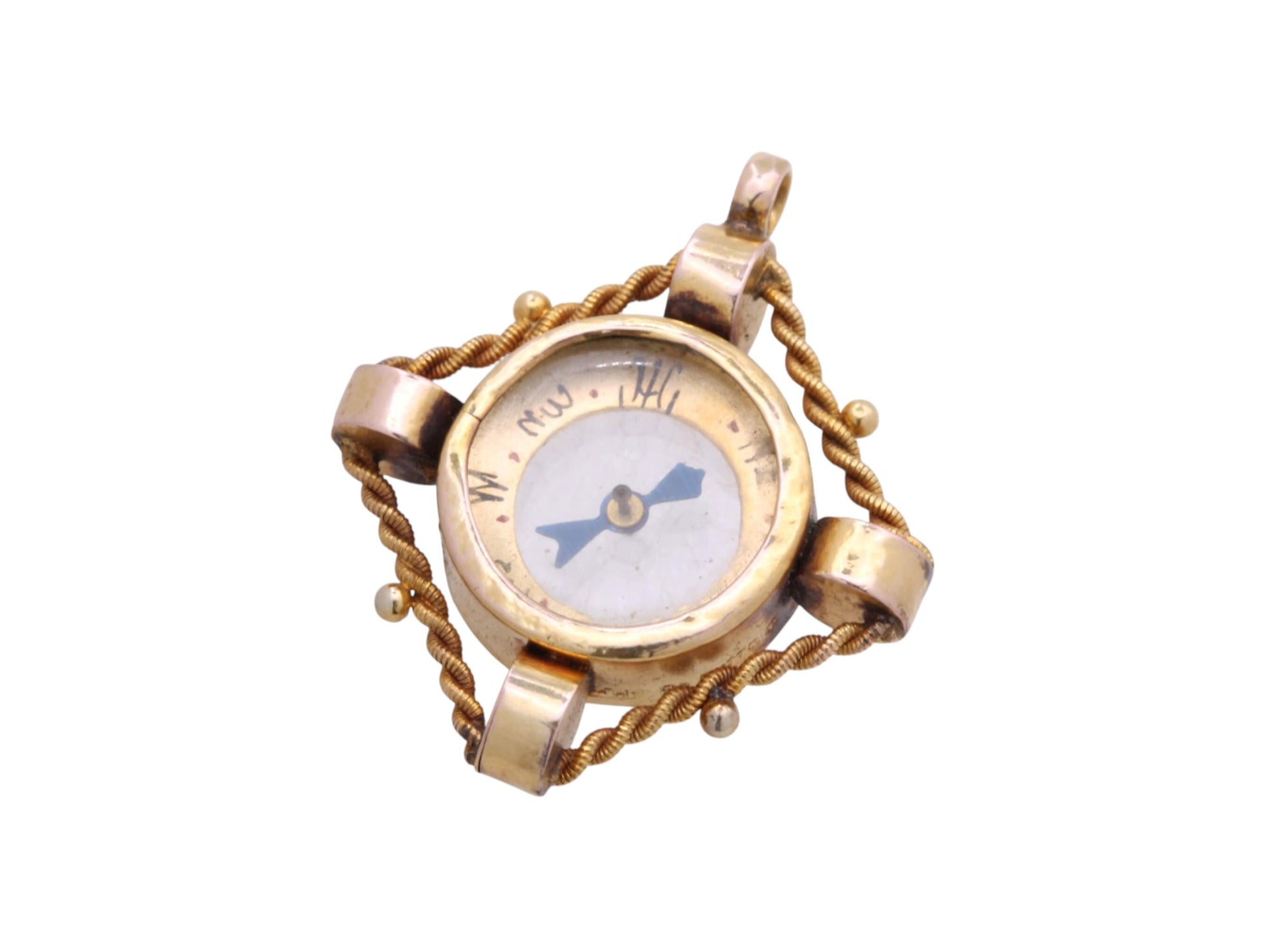 Antique-9ct-Gold-Working-Compass-Pendant-|-1898