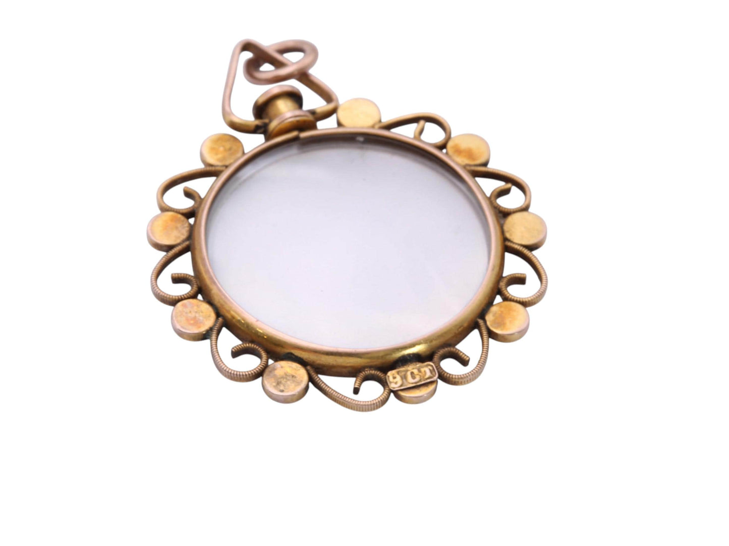 Antique 9ct Gold Glass Locket | Turquoise & Seed Pearl Border | c.1901