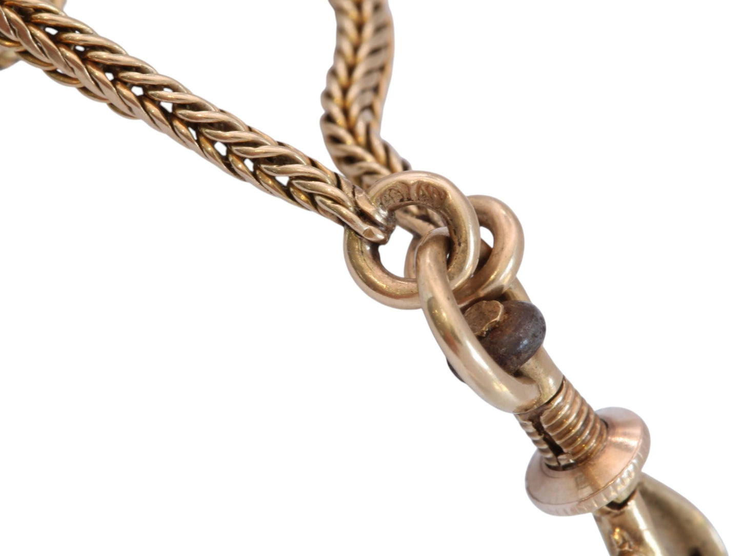Antique 18ct Gold French Long Guard Chain | Foxtail Link Amethyst Slider | c.1860