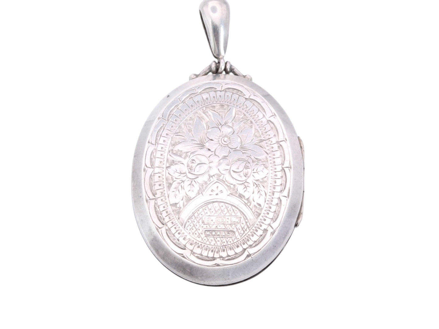 Antique Victorian Sterling Silver Locket | Applied Rose Gold Flowers | 1882