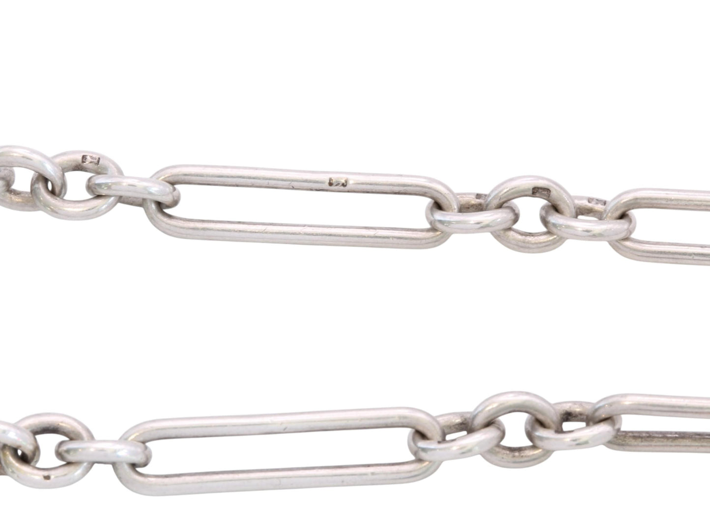 Antique Sterling Silver Double Albert Trombone Link Watch Chain, 14.25"