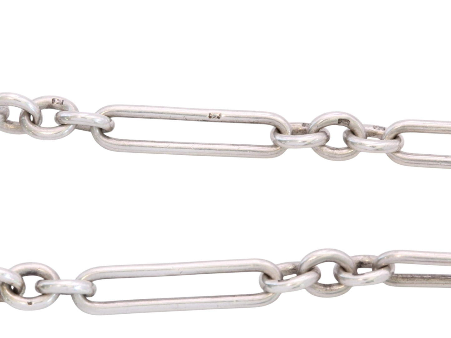 Antique Sterling Silver Double Albert Trombone Link Watch Chain, 14.25"