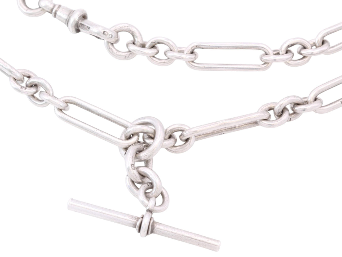 Antique Sterling Silver Albert Watch Chain Necklace | Trombone Link | 1898