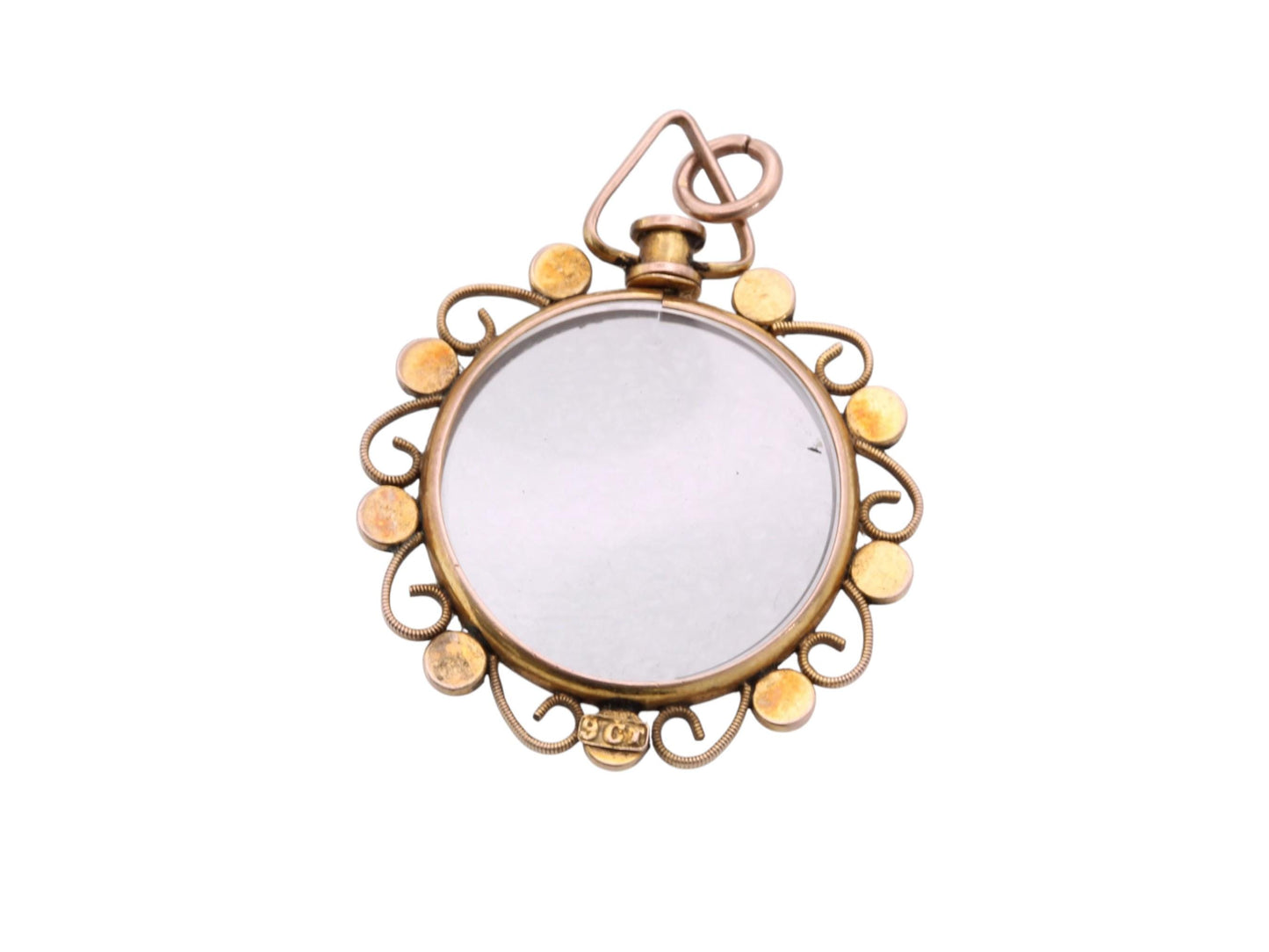 Antique 9ct Gold Glass Locket | Turquoise & Seed Pearl Border | c.1901