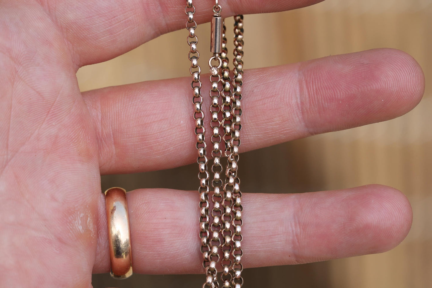 Antique 9ct Rose Gold Faceted Belcher Link Necklace | 18.25"