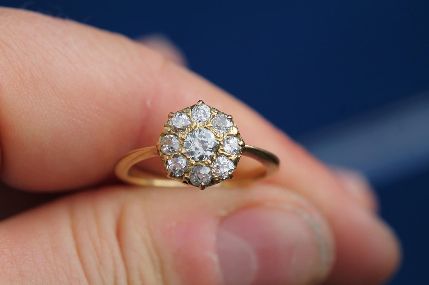 Antique 18ct Gold Old Mine Cut Diamond Cluster Ring | Victorian c.1890
