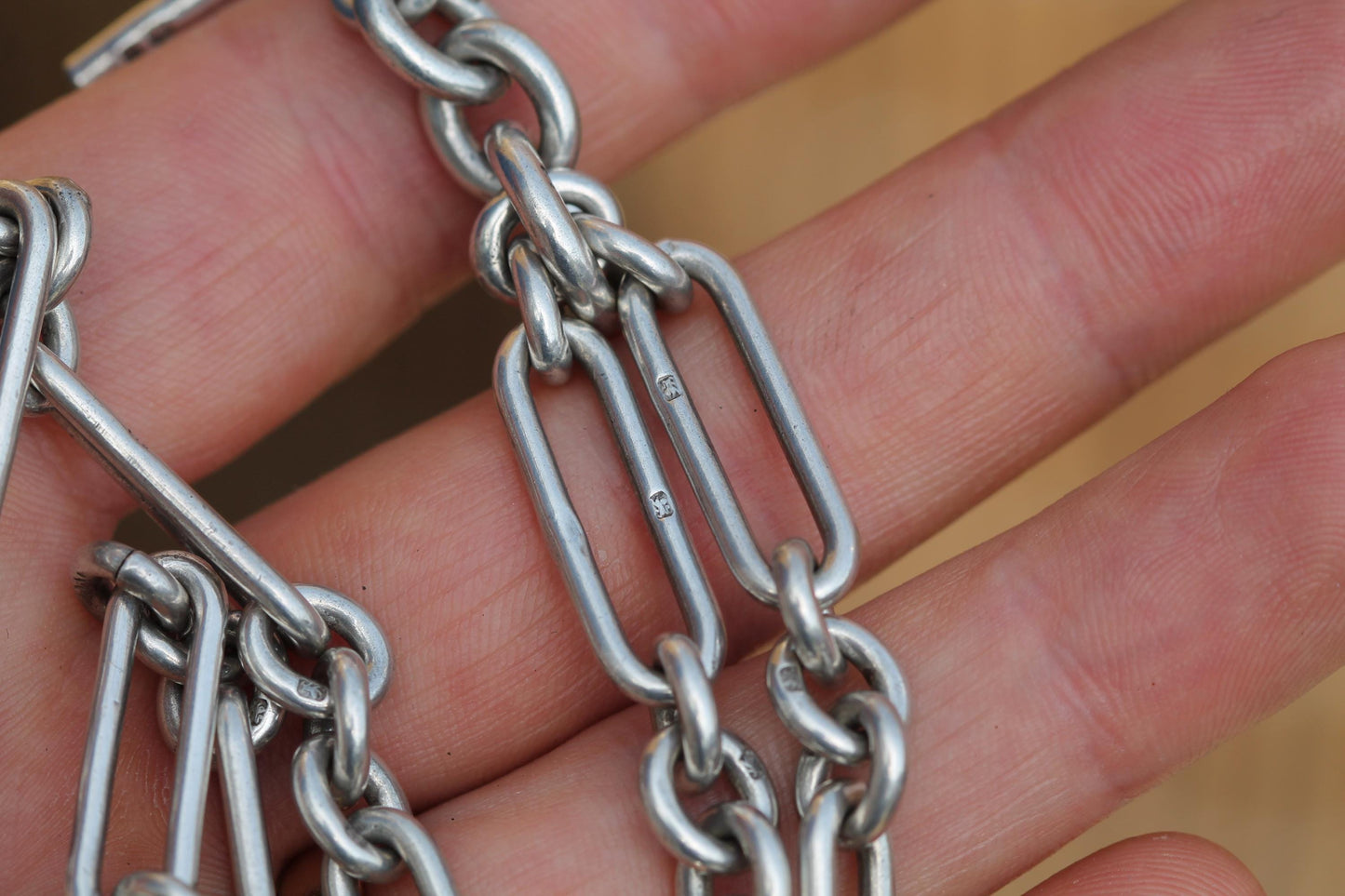 Antique Sterling Silver Albert Watch Chain Necklace | Trombone Link | 1898