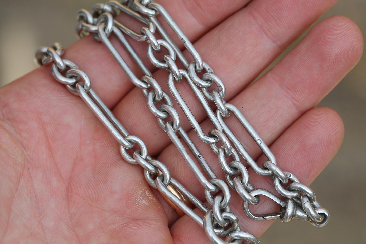 Antique Sterling Silver Albert Watch Chain Necklace | Trombone Link | 1898
