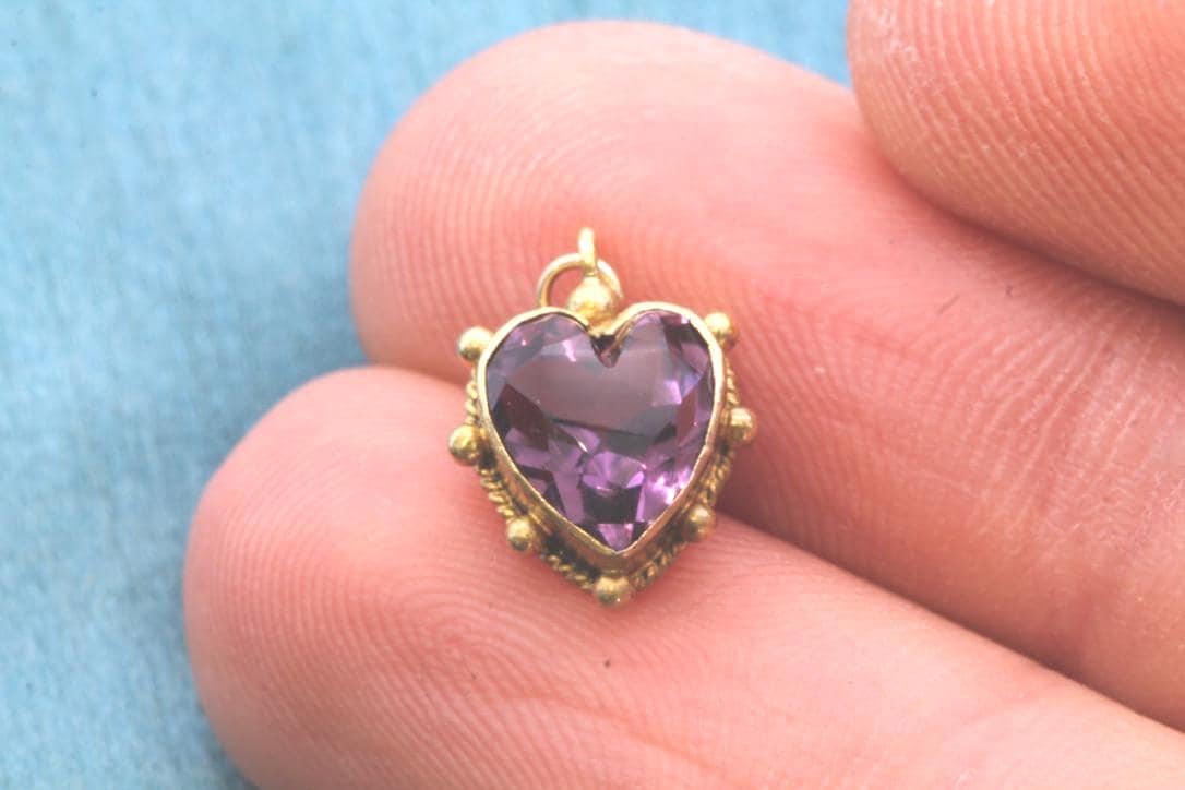 Antique 15ct Gold Small Heart Amethyst Pendant, c.1901