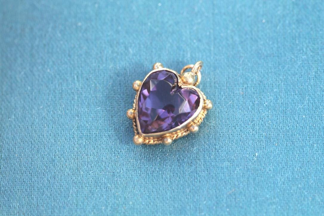 Antique 15ct Gold Small Heart Amethyst Pendant, c.1901
