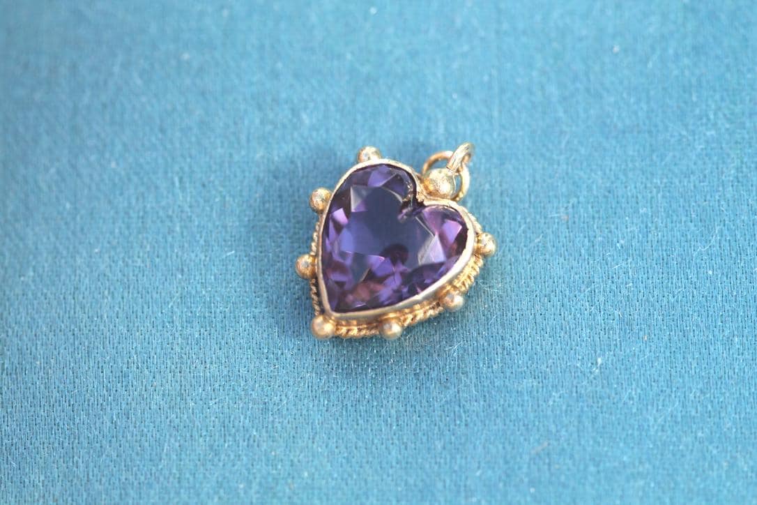 Antique 15ct Gold Small Heart Amethyst Pendant, c.1901