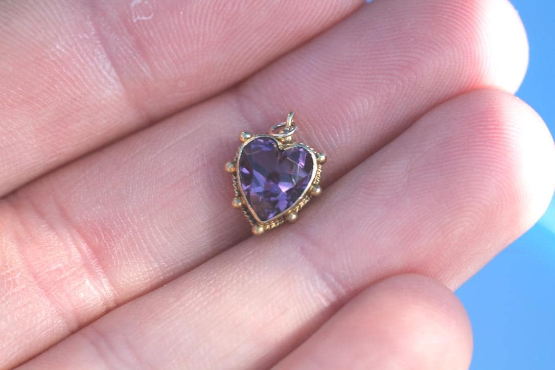 Antique 15ct Gold Small Heart Amethyst Pendant, c.1901