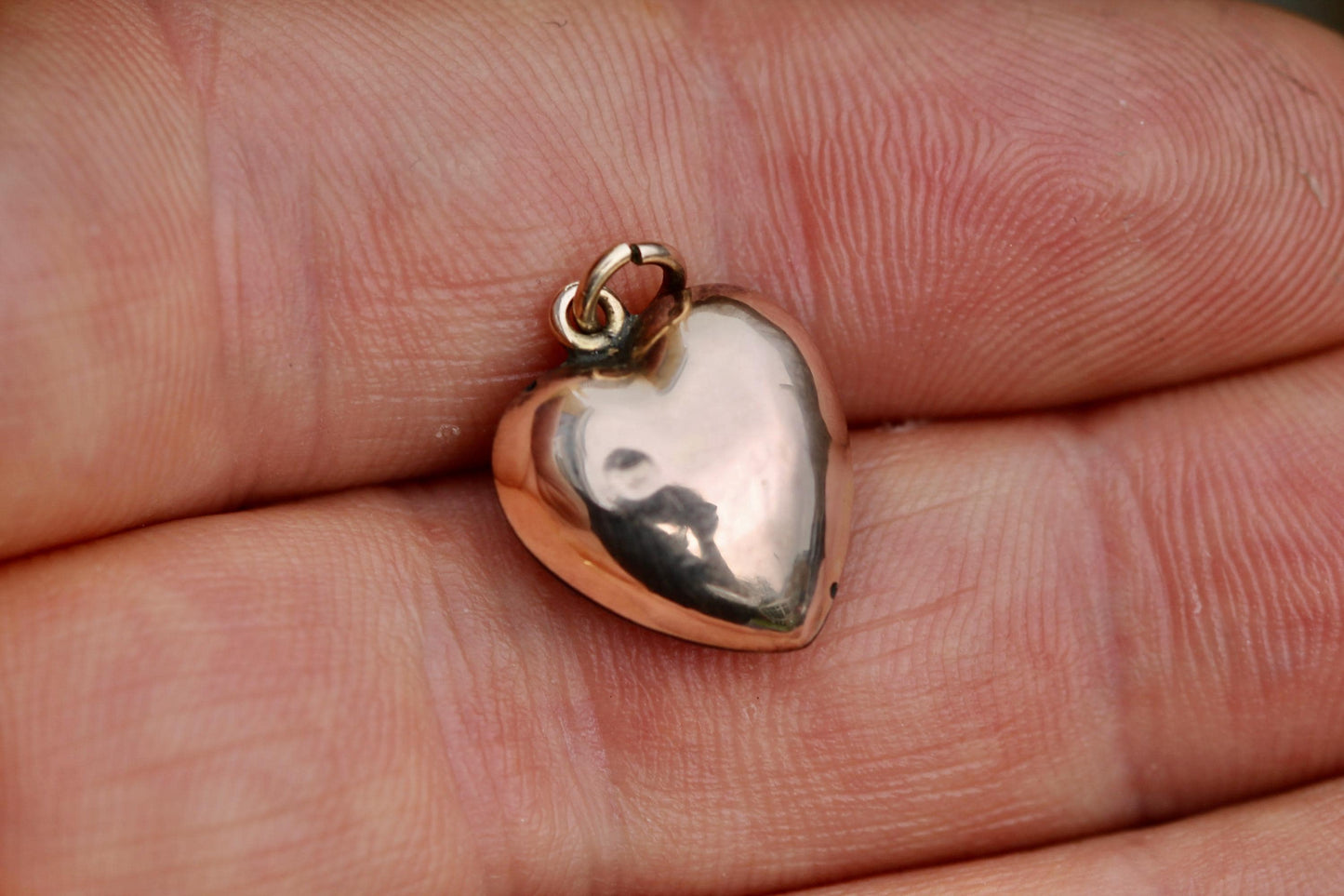 Antique 9ct Rose Gold Red Enamel Puffy Heart Pendant | Seed Pearl | Victorian