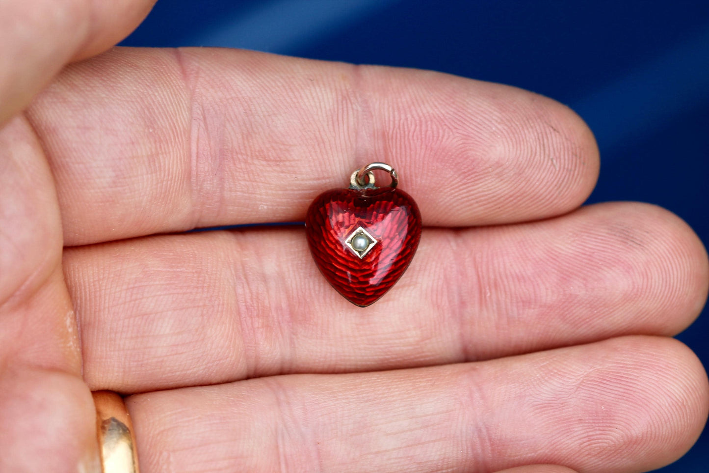 Antique 9ct Rose Gold Red Enamel Puffy Heart Pendant | Seed Pearl | Victorian
